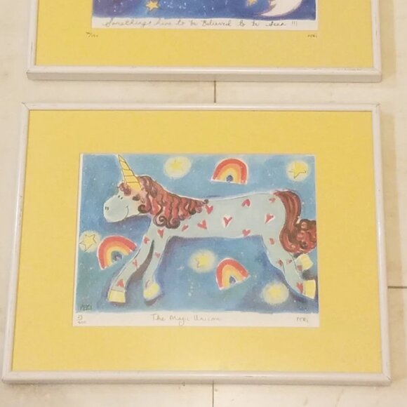 2 Peri "Cow jumped over the moon" & "Unicorn Magic" Color Print Signed & Framed - Picture 2 of 8